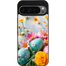 Google Pixel 9 Pro XL Case Hülle - Silikon schwarz Easter 2026 Eggs with flowers