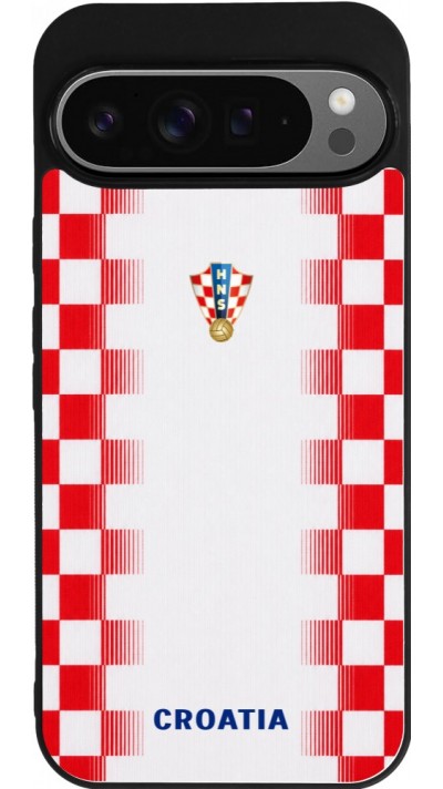Google Pixel 9 Pro XL Case Hülle - Silikon schwarz Kroatien 2026 personalisierbares Fussballtrikot