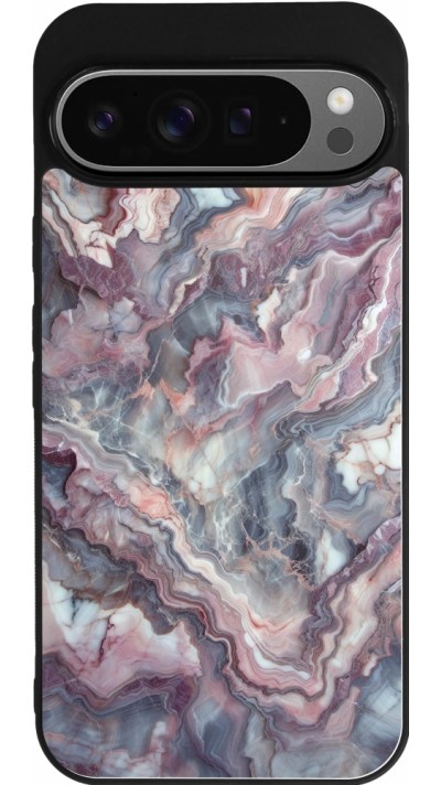 Google Pixel 9 Pro XL Case Hülle - Silikon schwarz Violetter silberner Marmor