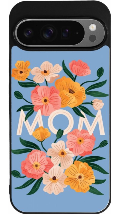Coque Google Pixel 9 Pro XL - Silicone rigide noir Mom 2026 Flowers