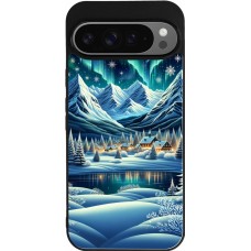Google Pixel 9 Pro XL Case Hülle - Silikon schwarz Verschneites Bergdorf am See in der Nacht