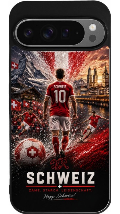 Google Pixel 9 Pro XL Case Hülle - Silikon schwarz Fussball Schweiz splash 2026