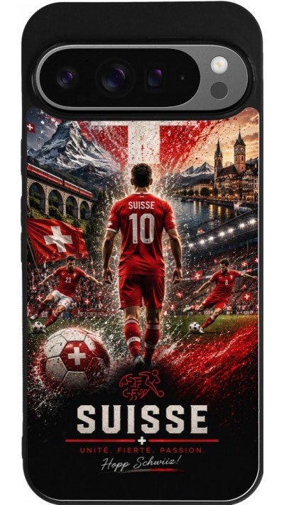 Google Pixel 9 Pro XL Case Hülle - Silikon schwarz Fussball Suisse splash 2026