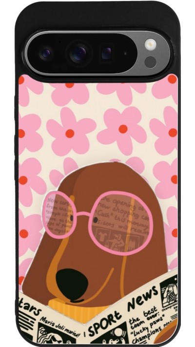 Coque Google Pixel 9 Pro XL - Silicone rigide noir Dog with newspaper Spring 2026