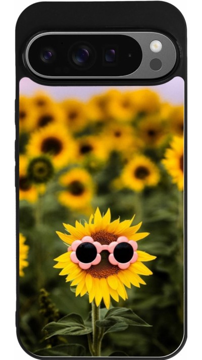 Coque Google Pixel 9 Pro XL - Silicone rigide noir Sunflower with glasses Spring 2026