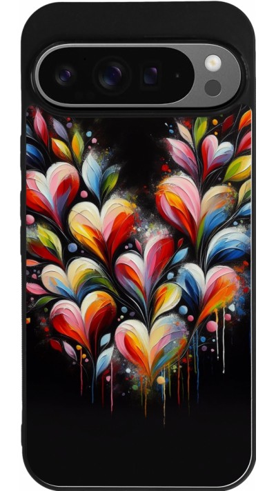 Coque Google Pixel 9 Pro XL - Silicone rigide noir Valentine 2024 Coeur Noir Abstrait
