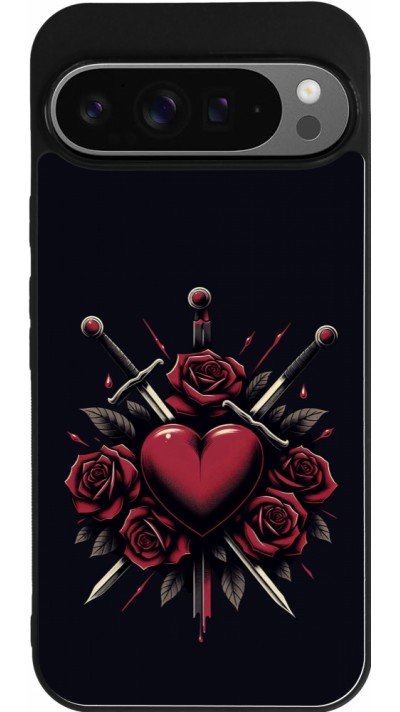 Coque Google Pixel 9 Pro XL - Silicone rigide noir Valentine 2024 gothic love