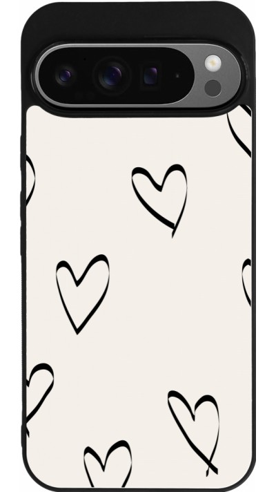 Coque Google Pixel 9 Pro XL - Silicone rigide noir Valentine 2023 minimalist hearts