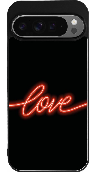 Coque Google Pixel 9 Pro XL - Silicone rigide noir Valentine 2023 neon love