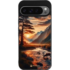Google Pixel 9 Pro XL Case Hülle - Silikon schwarz Tal Sonnenuntergang Hirsch Baum