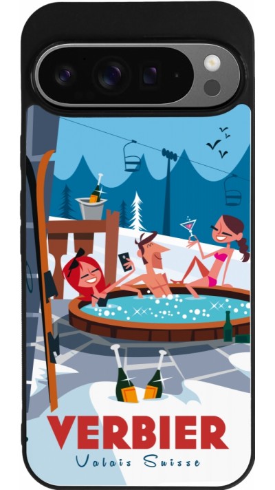 Coque Google Pixel 9 Pro XL - Silicone rigide noir Verbier Mountain Jacuzzi