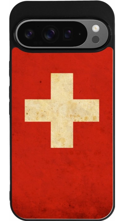 Coque Google Pixel 9 Pro XL - Silicone rigide noir Vintage Flag SWISS