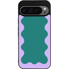 Coque Google Pixel 9 Pro XL - Silicone rigide noir Wavy Rectangle Green Purple