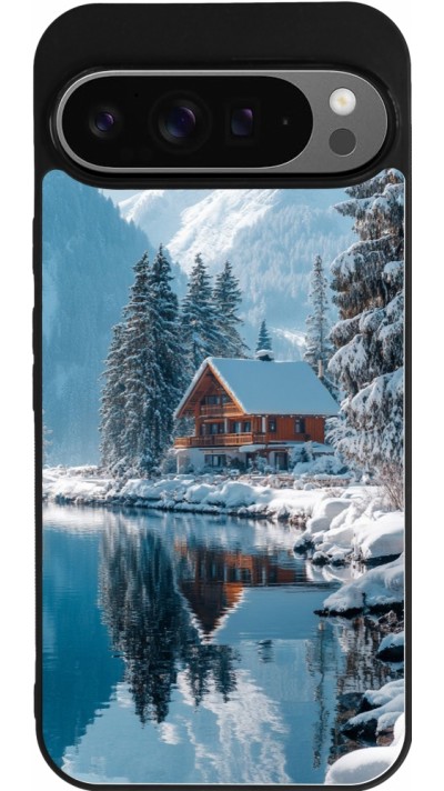 Coque Google Pixel 9 Pro XL - Silicone rigide noir Winter 25 Winter house forest day