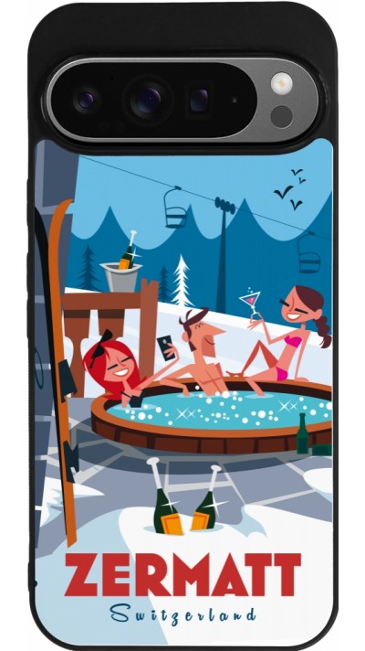 Coque Google Pixel 9 Pro XL - Silicone rigide noir Zermatt Mountain Jacuzzi