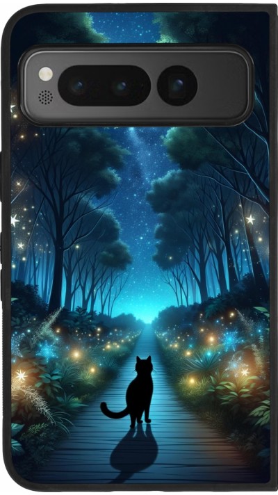 Google Pixel Fold Case Hülle - Silikon schwarz Schwarze Katze Spaziergang