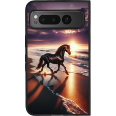 Google Pixel Fold Case Hülle - Silikon schwarz Pferd majestätisch Strand