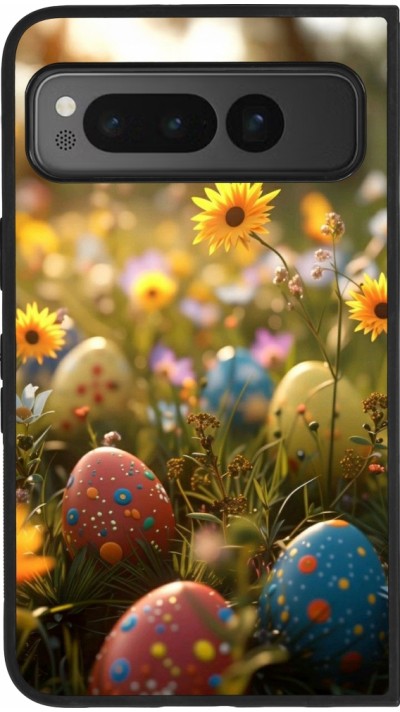 Google Pixel Fold Case Hülle - Silikon schwarz Easter 2026 Decorated eggs