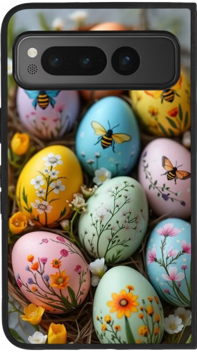 Google Pixel Fold Case Hülle - Silikon schwarz Easter 2026 Eggs with bees