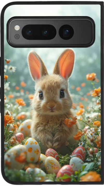 Google Pixel Fold Case Hülle - Silikon schwarz Easter 2026 Rabbit in the garden