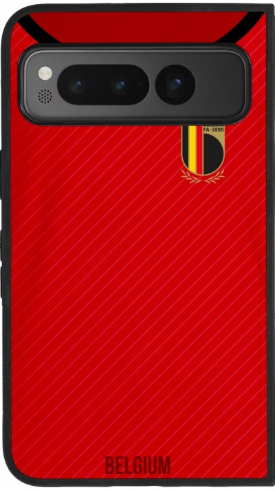 Coque Google Pixel Fold - Silicone rigide noir Maillot de football Belgique 2022 personnalisable