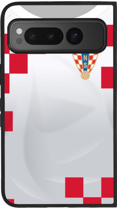 Coque Google Pixel Fold - Silicone rigide noir Maillot de football Croatie 2022 personnalisable