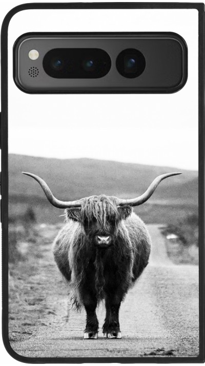 Coque Google Pixel Fold - Silicone rigide noir Highland cattle