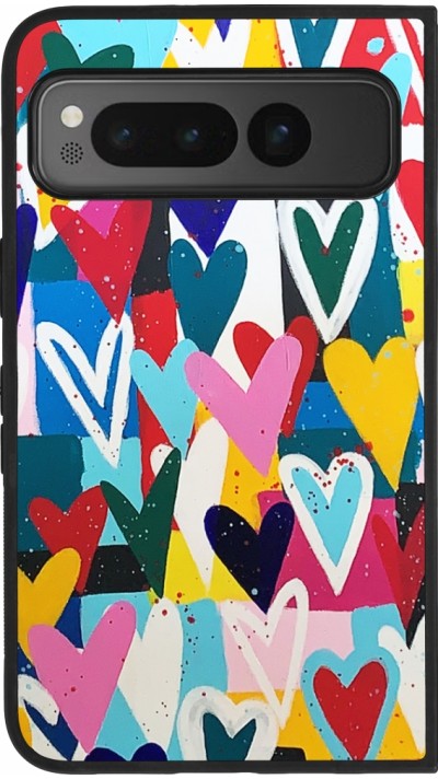 Coque Google Pixel Fold - Silicone rigide noir Joyful Hearts