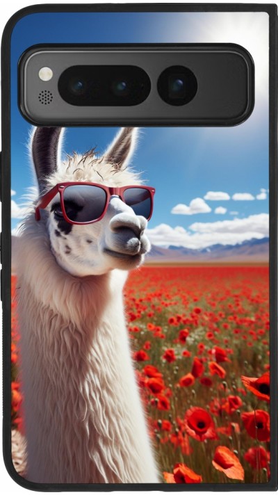 Coque Google Pixel Fold - Silicone rigide noir Lama Chic en Coquelicot