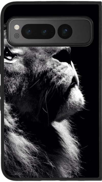 Coque Google Pixel Fold - Silicone rigide noir Lion looking up