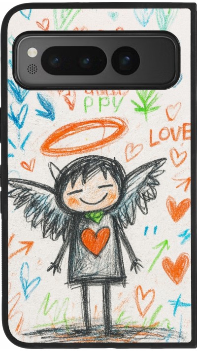 Coque Google Pixel Fold - Silicone rigide noir Little Angel Sketch Love