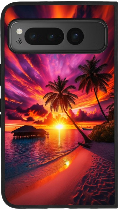 Coque Google Pixel Fold - Silicone rigide noir Maldives Dusk Bliss