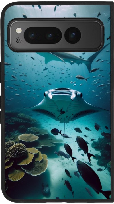 Coque Google Pixel Fold - Silicone rigide noir Manta Lagon Nettoyage