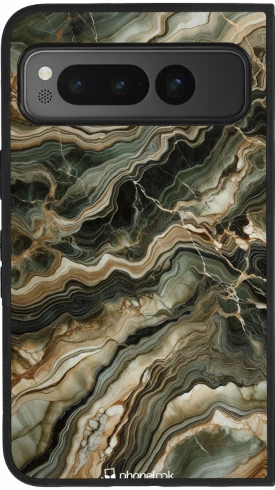 Coque Google Pixel Fold - Silicone rigide noir Marbre Olive