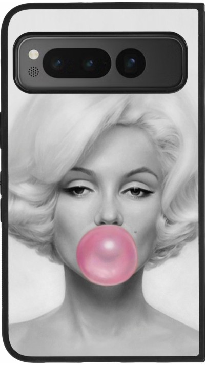 Coque Google Pixel Fold - Silicone rigide noir Marilyn Bubble