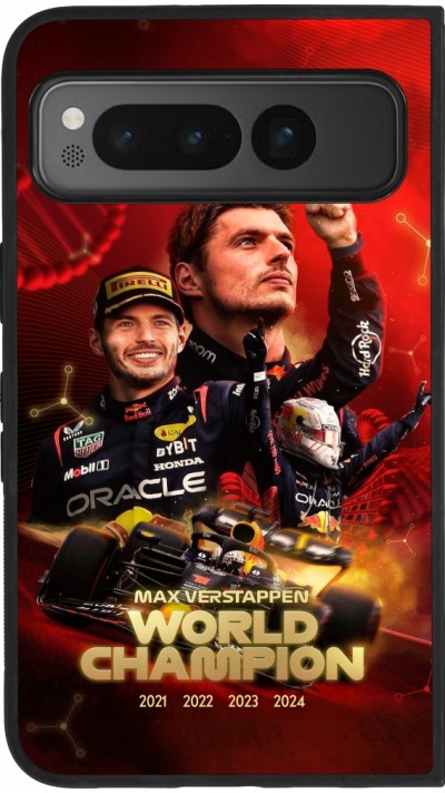 Coque Google Pixel Fold - Silicone rigide noir Max Verstappen Champion 2023