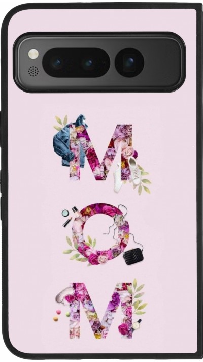 Coque Google Pixel Fold - Silicone rigide noir Mom 2024 girly mom