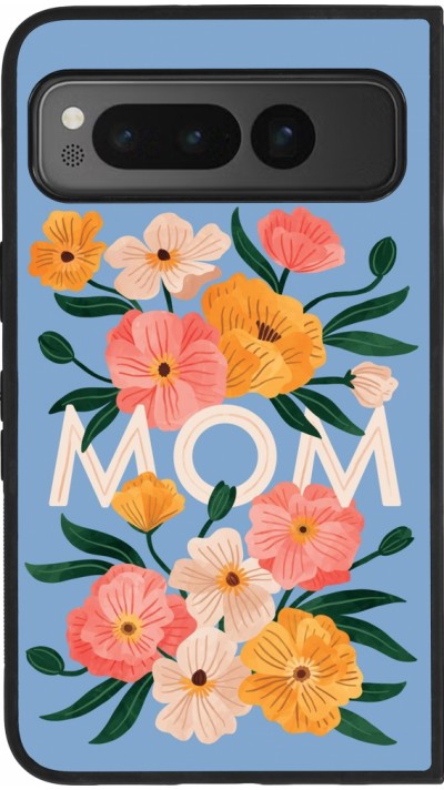 Google Pixel Fold Case Hülle - Silikon schwarz Mom 2026 Flowers