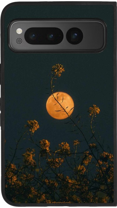 Coque Google Pixel Fold - Silicone rigide noir Moon Flowers