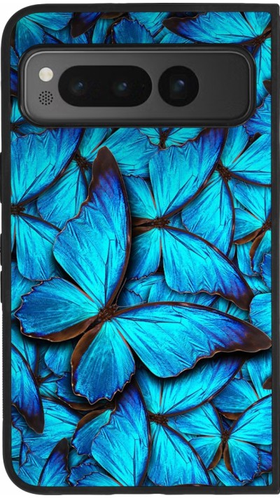 Coque Google Pixel Fold - Silicone rigide noir Papillon bleu