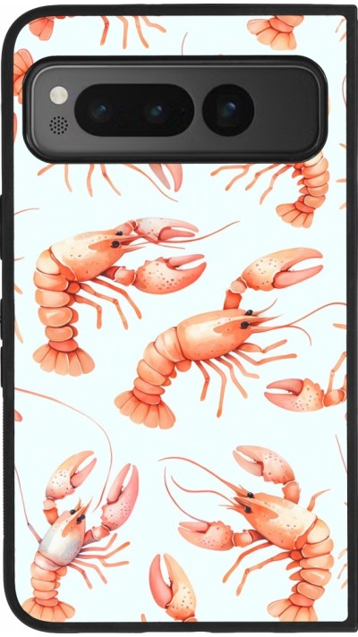Coque Google Pixel Fold - Silicone rigide noir Pattern de homards pastels