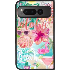 Google Pixel Fold Case Hülle - Silikon schwarz Preppy Collage Aloha