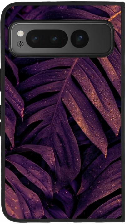 Coque Google Pixel Fold - Silicone rigide noir Purple Light Leaves