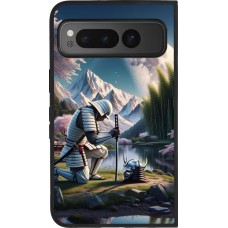 Coque Google Pixel Fold - Silicone rigide noir Samurai Katana Lune
