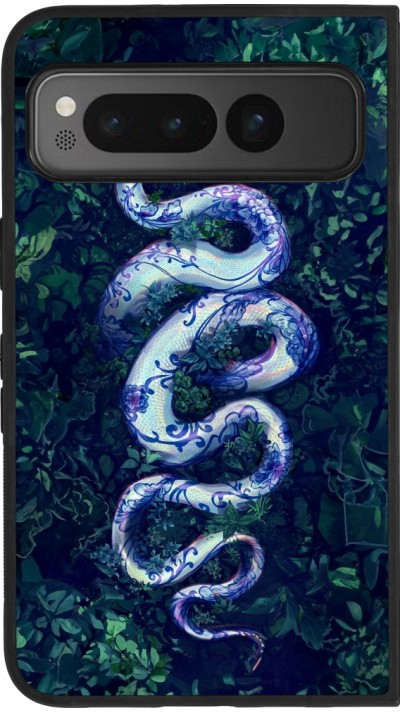 Google Pixel Fold Case Hülle - Silikon schwarz Snake Blue Anaconda