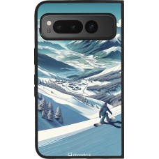 Coque Google Pixel Fold - Silicone rigide noir Snowboarder Montagne