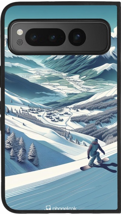 Google Pixel Fold Case Hülle - Silikon schwarz Snowboarder Berg