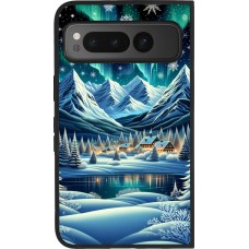Google Pixel Fold Case Hülle - Silikon schwarz Verschneites Bergdorf am See in der Nacht