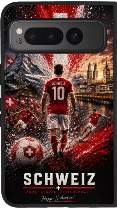 Google Pixel Fold Case Hülle - Silikon schwarz Fussball Schweiz splash 2026