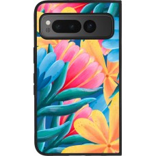 Coque Google Pixel Fold - Silicone rigide noir Spring 23 colorful flowers